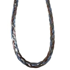 Tri Color Braided Chain Necklace Silver Rose Gold Tone‎ Statement Gift Elegant